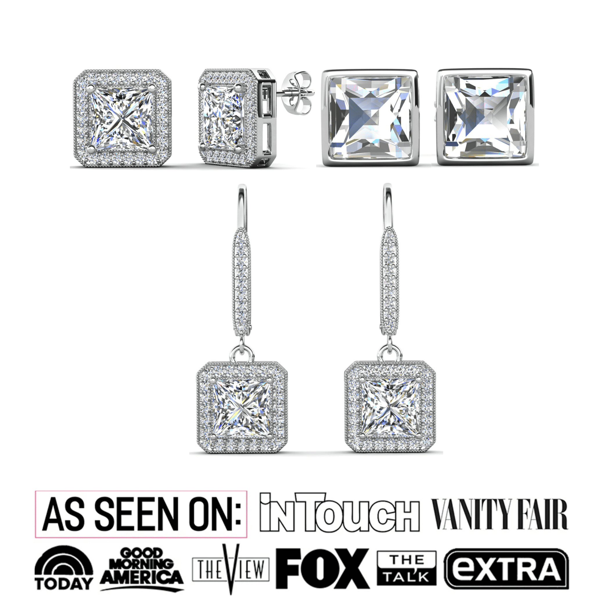 Cate & Chloe Pack of 3 - Norah, Ivy & Brooke 18k White Gold Plated Stud Earrings with Flawless Crystals for Women