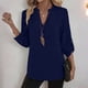 thumbnail image 5 of Camisas de Color Sólido para las Mujeres 3/4 Manga Manga Corta Cuello en V, Blusa Casual para Primavera Verano Diario, 5 of 9