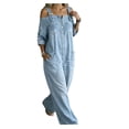thumbnail image 3 of Edvintorg Denim Jumpsuit for Women Plus Size Adjustable Straps Long Sleeve Loose Casual Jean Jumpsuits Women's Clothes S-3XL Light Blue, 3 of 8