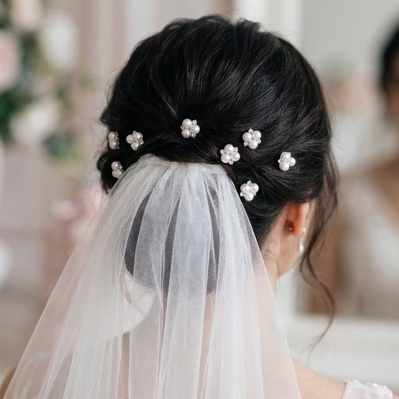 MIALLO Classic Silver Pearl Hair Pins (12 Pack), Elegant Rhinestone Flower Hair Accessories for Bridesmaids, Graduation, Date Night & Everyday Updos
