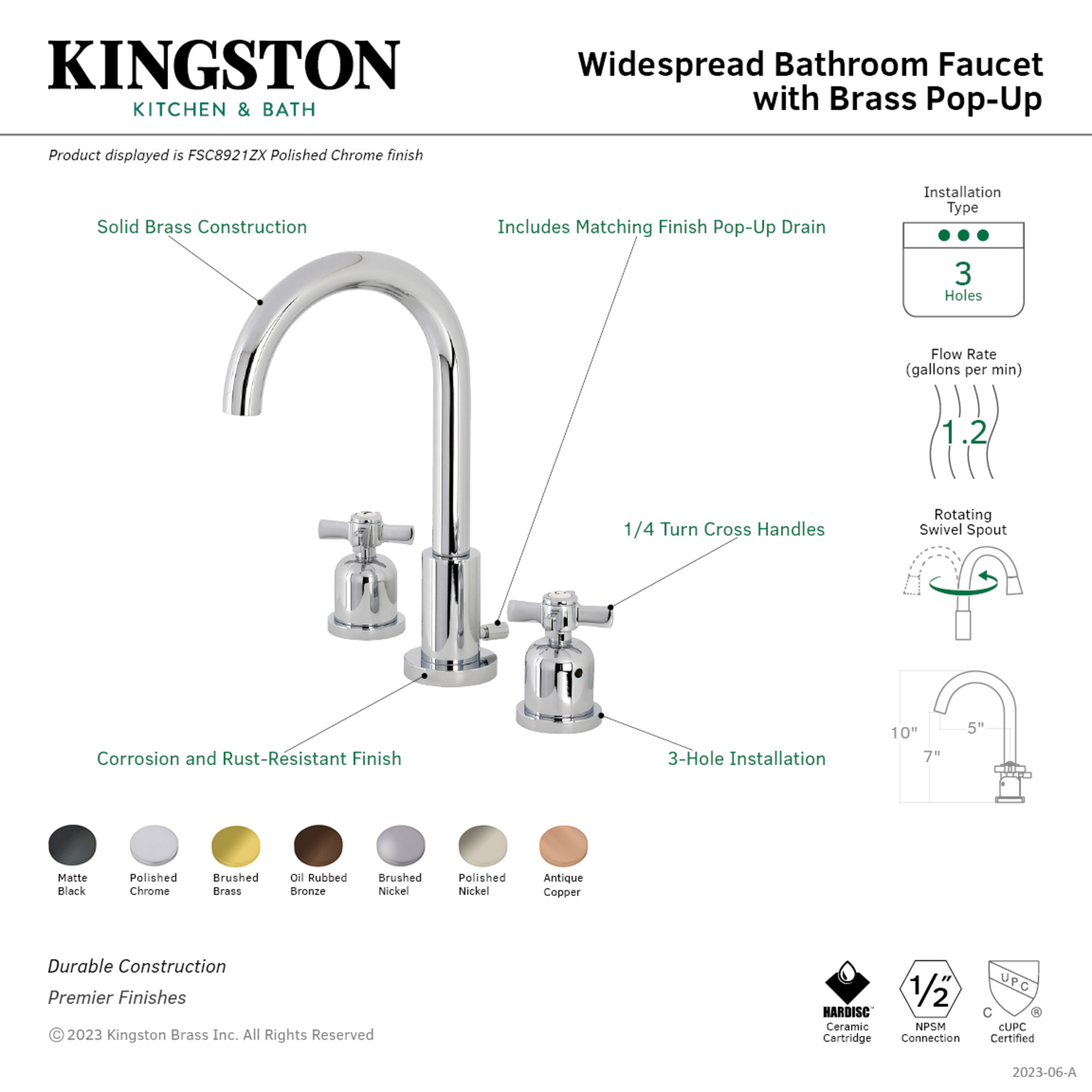 Kingston Brass FSC892ZXAC Millennium Widespread Bathroom Faucet with Brass Pop-Up, Antique Copper