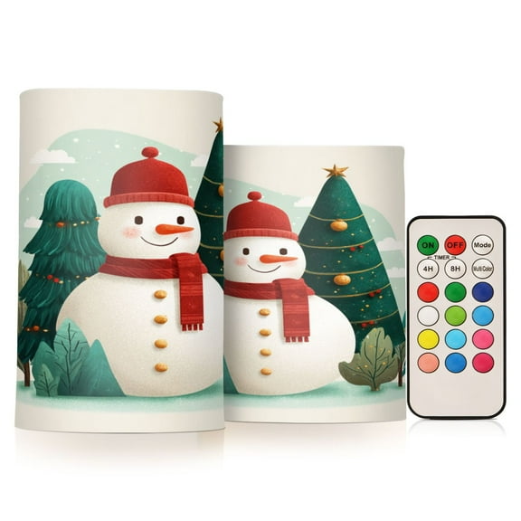 Electronic Candle Light Combination 3x5In, 3x4In Flameless Candle Plastic Festive Decoration Party Christmas Decoration A Beautiful Watercolor Christmas Snowman