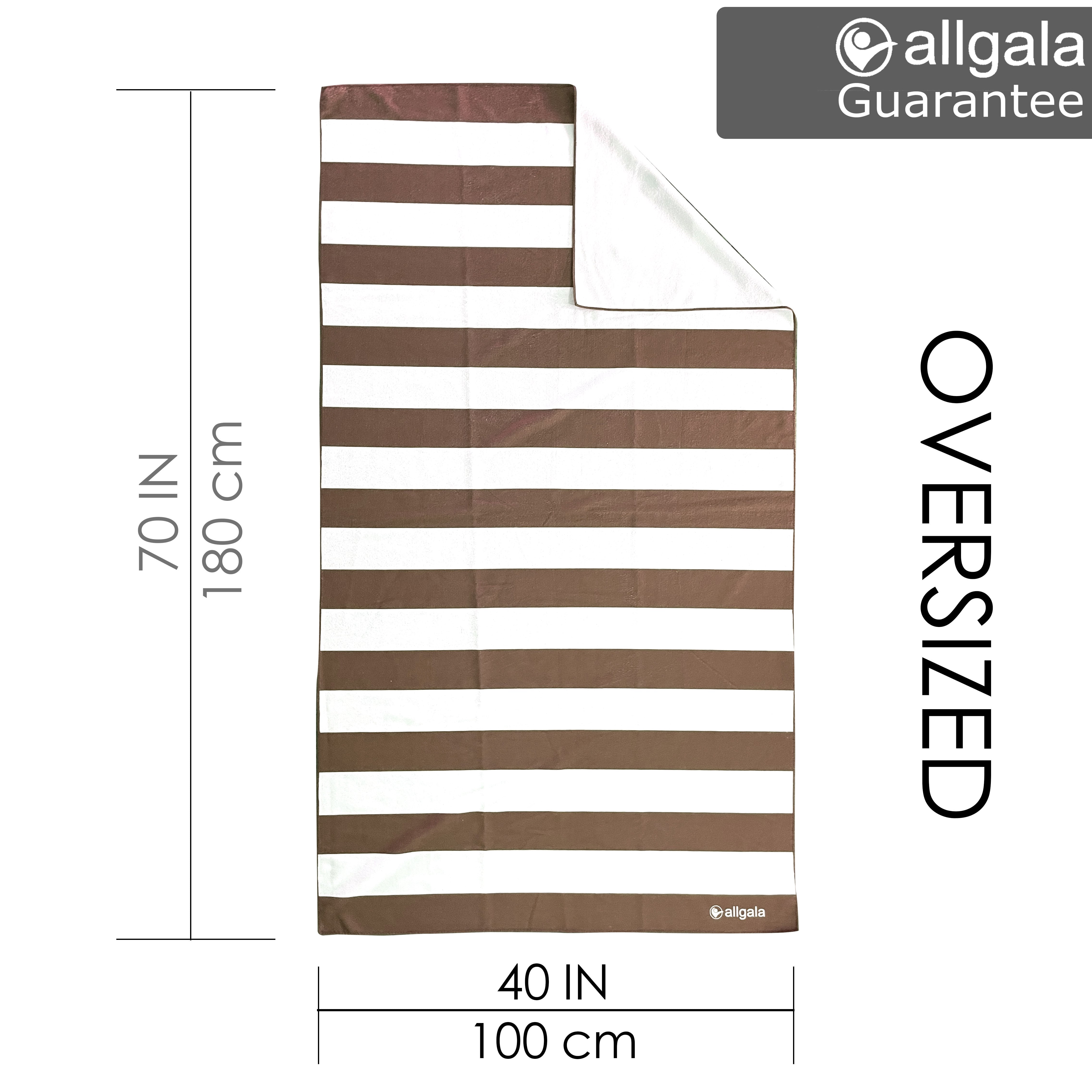 Allgala Oversize 40x70 Inch (1x1.8M) Cabana Stripe Design Microfiber Beach Towel-Brown (Pack of 1)-BT81216
