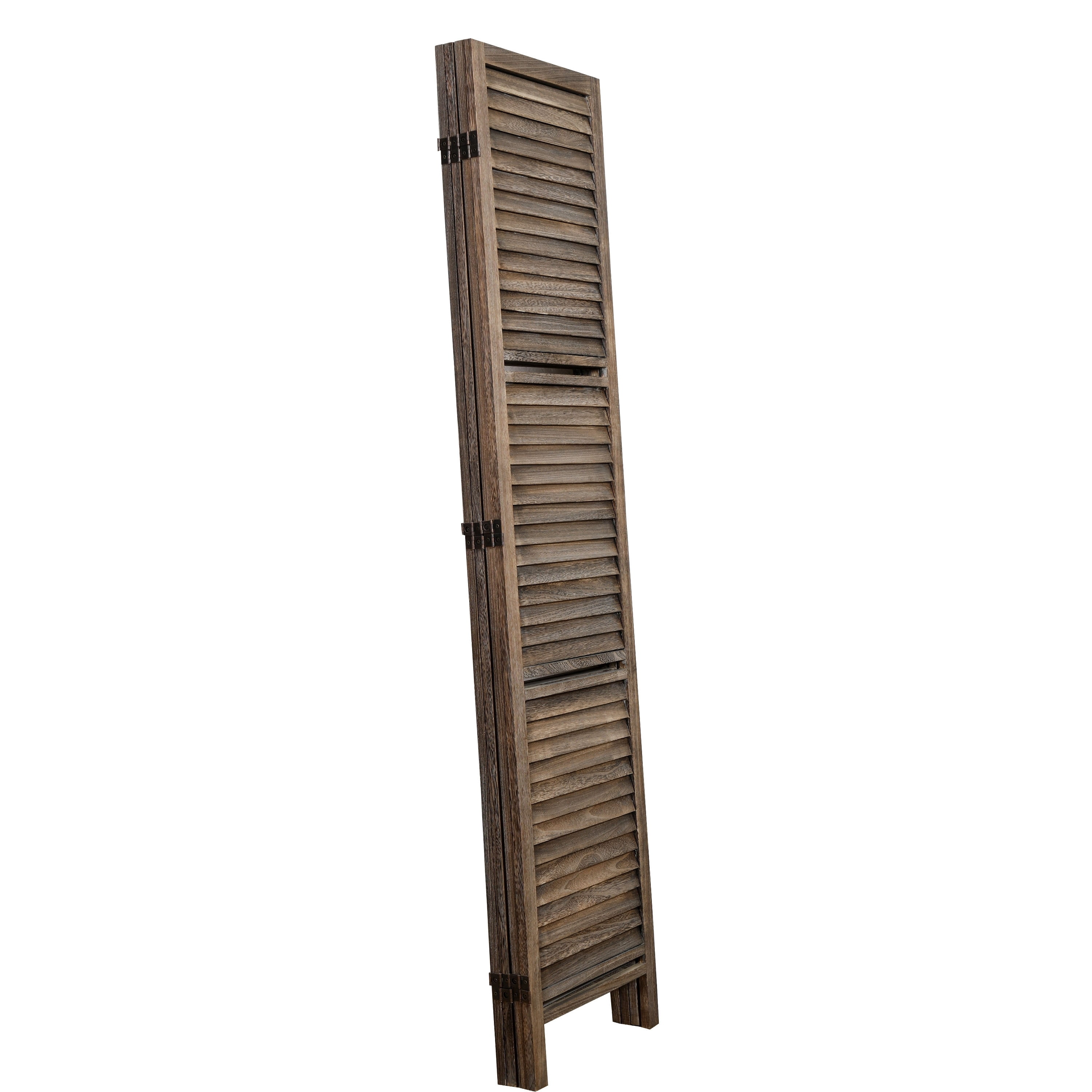 Proman Products Rancho Shelf 4 Panel Room Divider , Folding Screen, Privacy Screen, Paulownia Wood, Rustic Brown