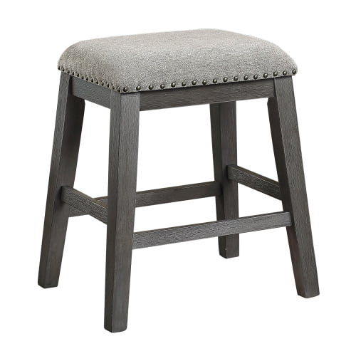 Knubmt Set of 2 Fabric Upholstered Seat Bar Stools with Wood Frame, Counter Height Barstool for Bar, Dining Room, Gray