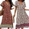 thumbnail image 4 of Women's Slim Small Floral Printing Long Paragraph V-neck Short Sleeve Dress, 4 of 4