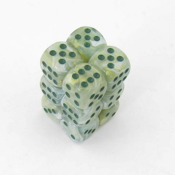 Green Marble Dice with Dark Green Pips D6 16mm (5/8in) Pack of 12 Chessex