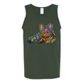 thumbnail image 3 of First We Still Your Heart Then Your Bed | Funny Neon Colorful Cat | Dean Russo Art Animal Lover Mens Tank Top, Forest Green, XX-Large, 3 of 6