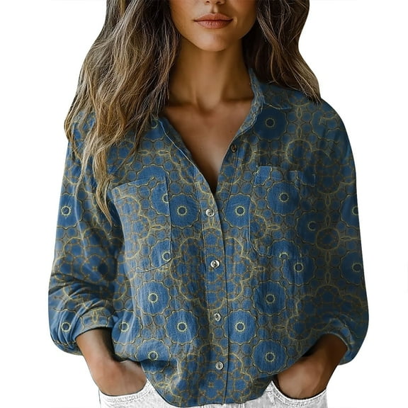 Mashaouyo Womens Shirts Button Down Shirts Fashion Printed Long Sleeve Blouse Dressy Casual Tops