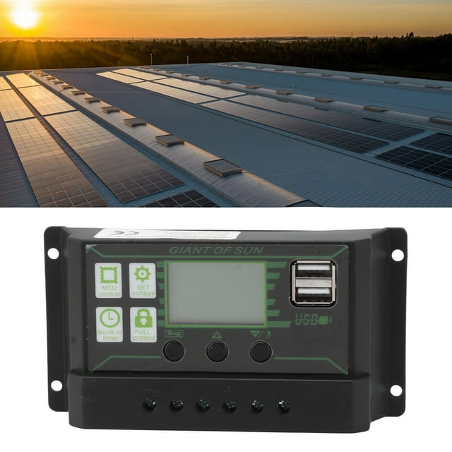 Solar Charge Controller, 12V 24V Adjustable PWM Auto Parameter Solar Panel Regulator With 5V Dual USB Port, LCD Display Solar Panel Charge Controller For Sealed, Gel Batteries