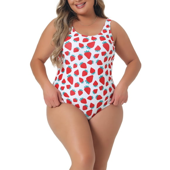Ba?adores de una pieza de talla grande GRACE & GRANDEUR para mujeres con patrón de fresa lindo