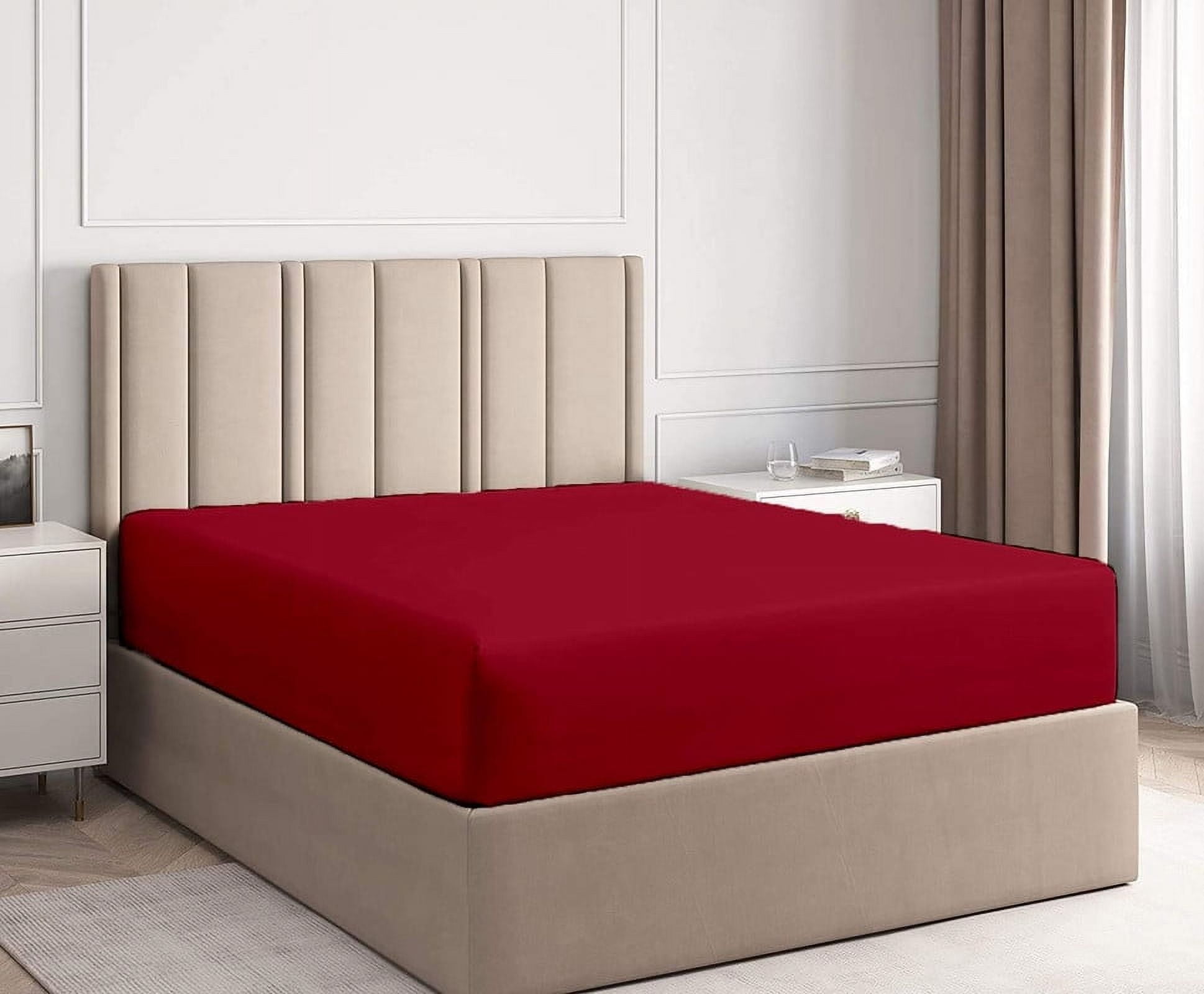EASY BEDDING Twin-XL Size Fitted Sheet 1 Piece Only, 100% Egyptian Cotton, 1000 TC, Fits up to 22 Inches Deep Pocket Bottom Sheet-Burgundy Solid