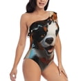 thumbnail image 3 of Gukieu Playful Smile Cute Dog Print One-shoulder Ruffled One-piece Swimsuit with Removable Chest Pads and Tummy-control Swimsuit for Women-Large, 3 of 6
