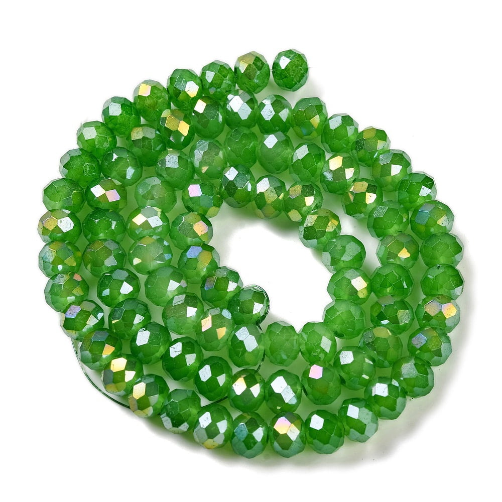 Baking Electroplate Glass Beads Strands AB Color Faceted Rondelle Green 6x5mm Hole: 1mm 80~85pcs/strand 38~40cm