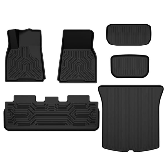 TPE Truck Floor Mats Cargo Liners Fit for Tesla Model Y 5-Seat 2020-2024 (Not Fit 7-Seat) All Weather Full Cover Protection 6PCS Black