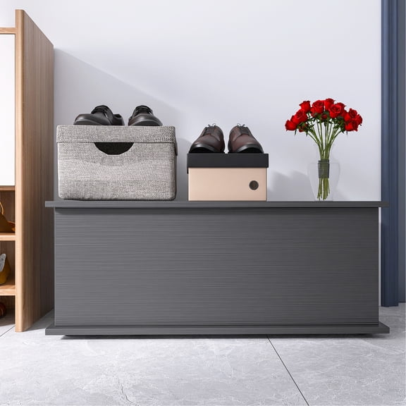 Lift Top Wood Storage Chest, Black For Entryway Bench Organizer, Stores Clothes And Bedding