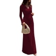 thumbnail image 3 of Women Long Sleeve Maxi Dress Deep V Neck Ruched Bodycon Elegant Semi Formal Wedding Guest Dresses Wine Red S, 3 of 9