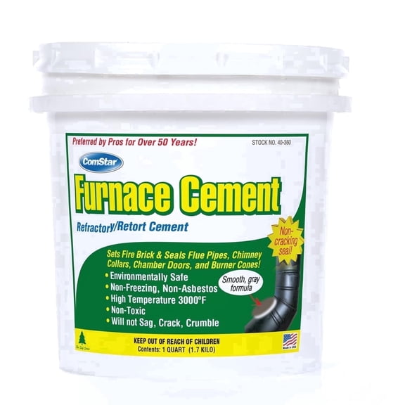 ComStar Furnace Cement,1 Quart - 3,000°F High-Temp Refractory & Retort Cement - Ready-to-Use High-Heat Paste for Fireplaces, Wood Stoves, Flue Pipes & Firebricks - Asbestos-Free (40-360)