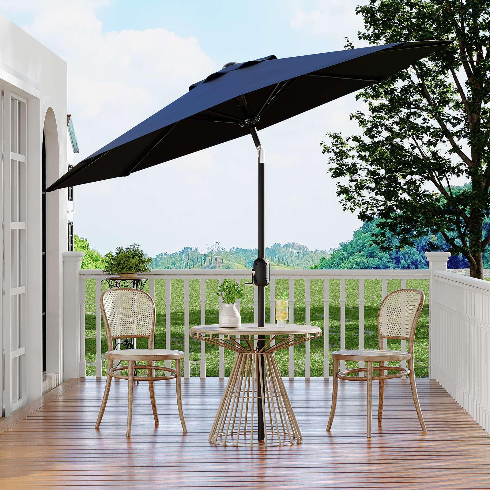 Garvee Patio Umbrella 10 ft, Table Umbrella Outdoor Patio UV Protection with Crank Lift & Push Button Tilt, 8 Sturdy Ribs for Yard, Deck, Pool, Navy blue