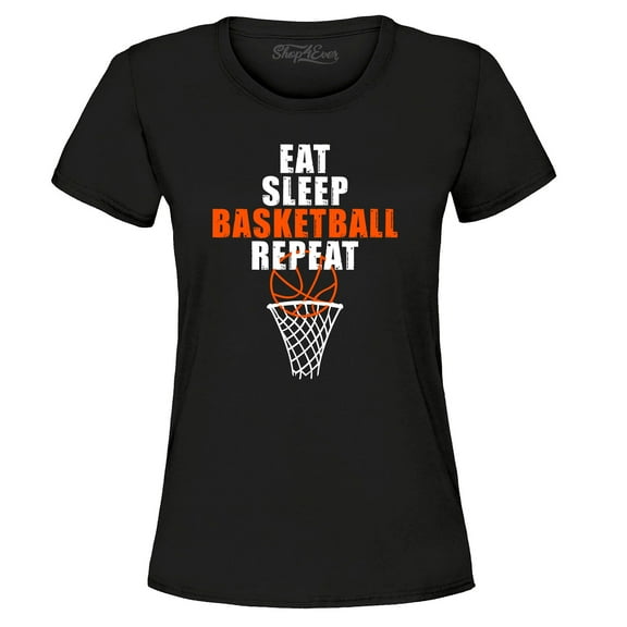 Shop4Ever Women's Eat Sleep Basketball Repeat Graphic T-Shirt X-Large Black
