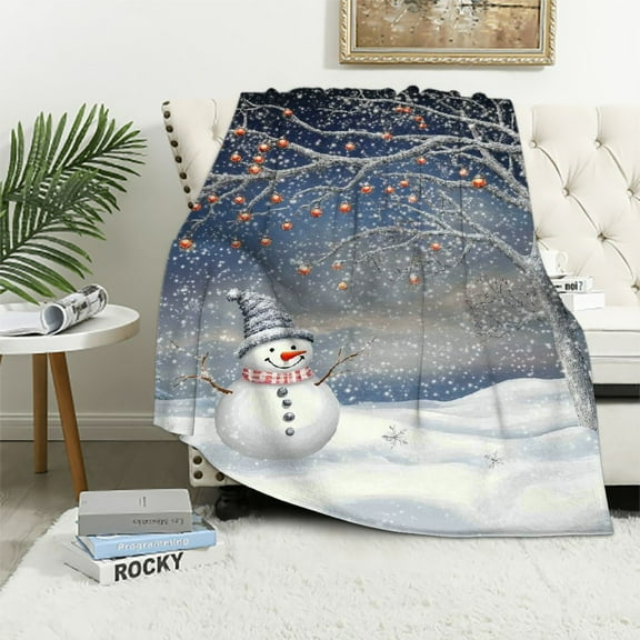 PRATYUS Snowman Flannel Throw Blanket for Couch Sofa Bed, Christmas Home Decor All Seasons Theme 40x50in