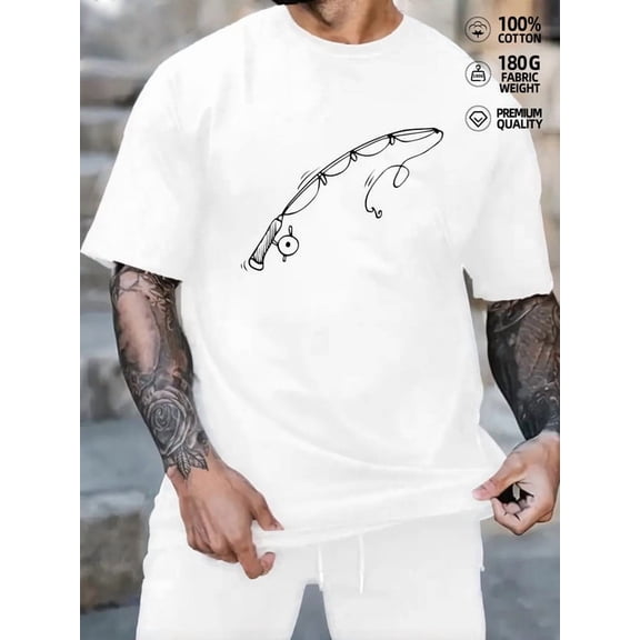 Fishing Rod Tee fish graphic t shirts comfort colors tshirt men's 180G 100% Cotton white Perfect for exercise clothing, perfect for every day Daytime and weekend wear for men funny fishing for 60 y