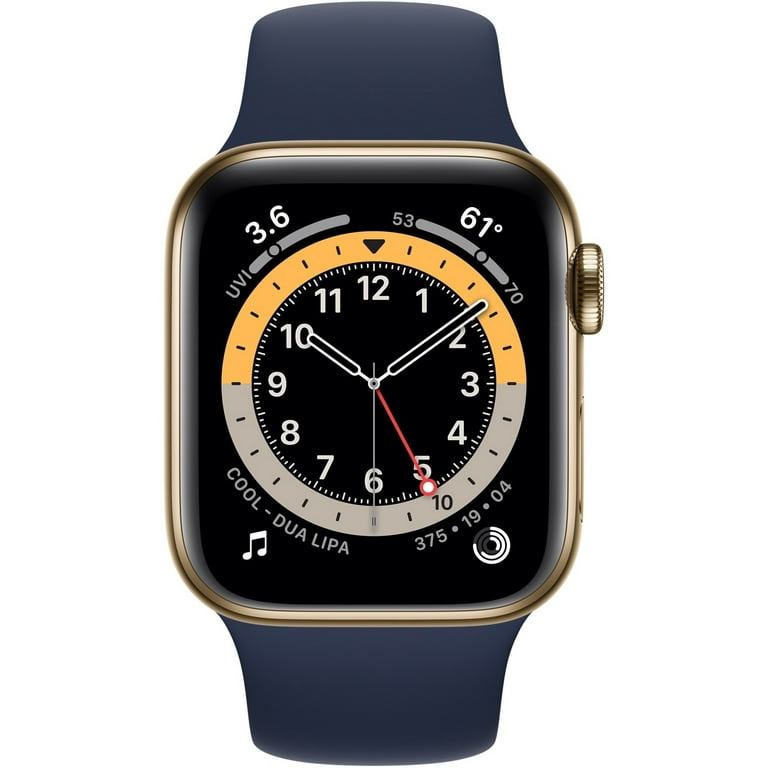 Apple Watch Series 6 GPS + Cellular, 40mm Gold Stainless Steel Case with  Deep Navy Sport Band
