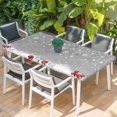 thumbnail image 2 of Grey Christmas Table Cloths for 4 Foot Rectangle Tables, Xmas Snowflake Ball Winter Snowflake Patio Waterproof Elastic Fitted Tablecloths, Washable Rectangular Table Cover for Camping, 2 of 8