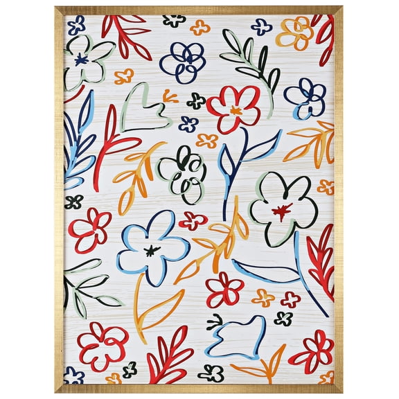 SAFAVIEH Flower Parade 18 in. x 24 in. Framed Wall Art, Raspberry Red/Royal Blue