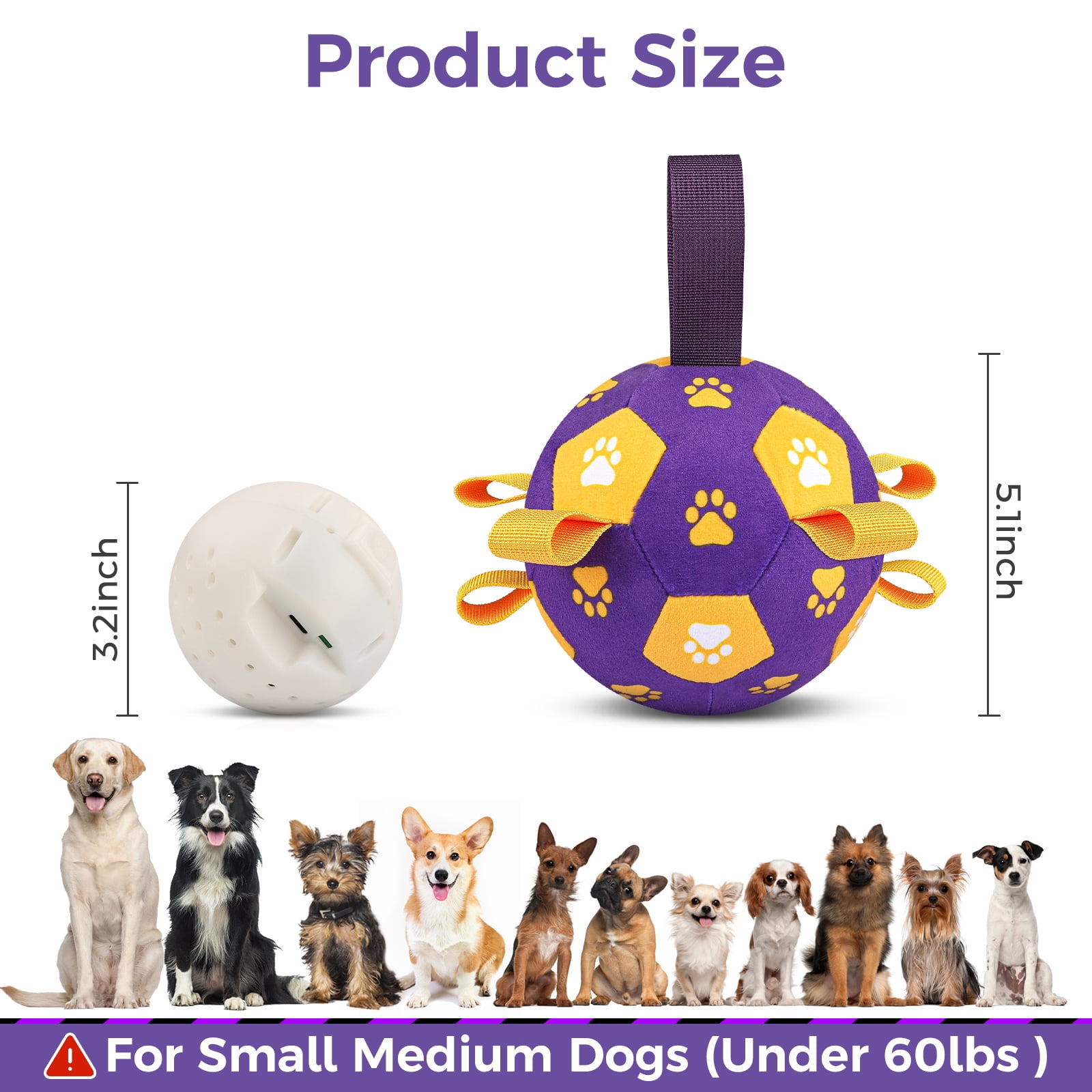 QDAN Interactive Dog Toys Ball with Straps, Rechargeable Moving & Vibrating Smart Ball for Dogs, with Recording & Music Modes, Fun Dog Chase Toy to Keep Small & Medium Dogs Busy – Purple & Yellow