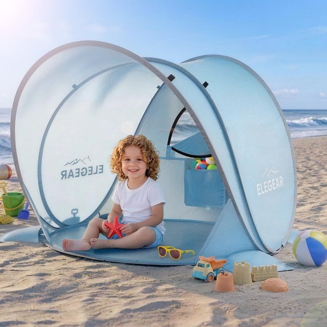 Carpa de playa para bebés Elegear plegable con toldo pequeño UPF 50+, azul