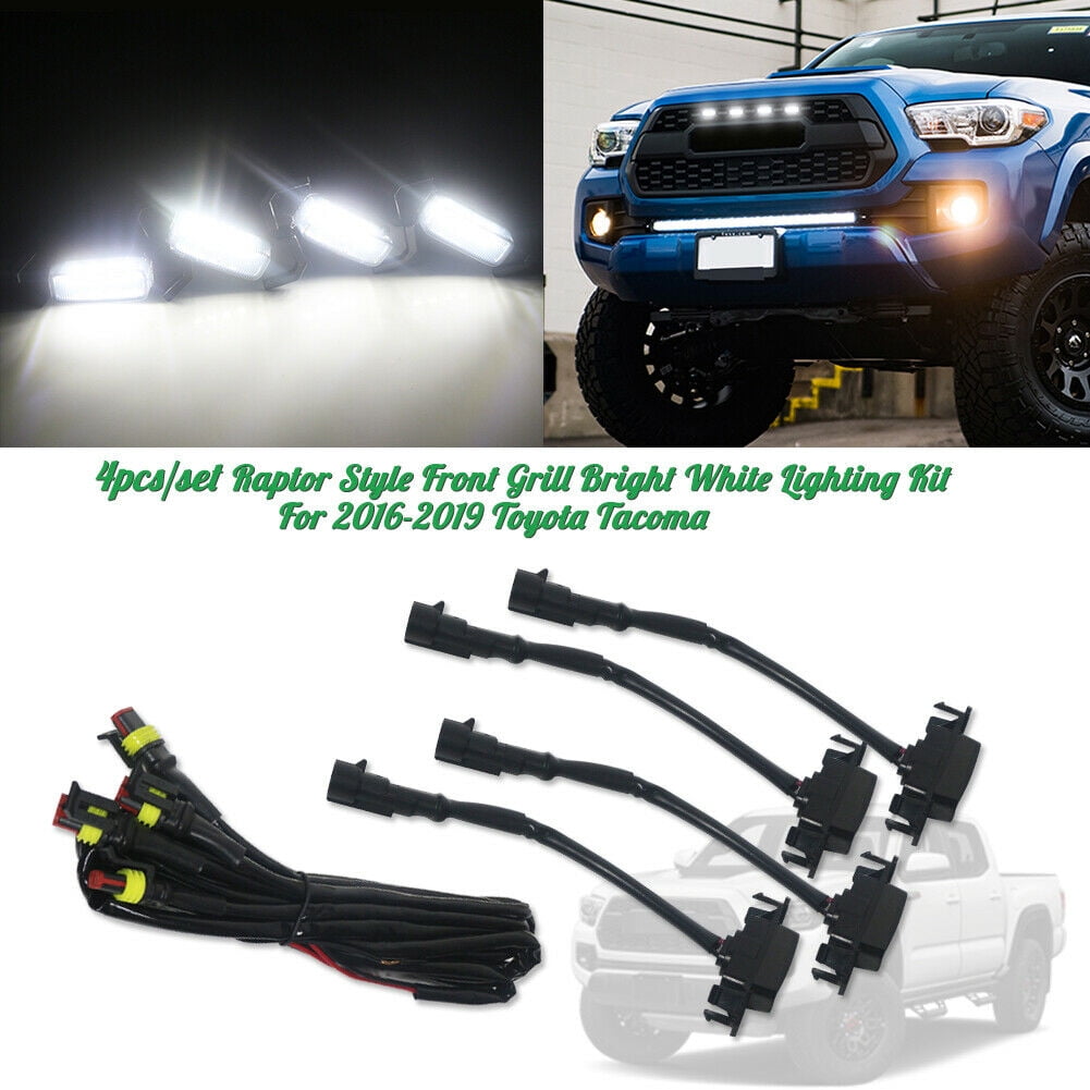4Pcs Set Grille White LED Lights Fits For 2016-2019 Toyota Tacoma TRD With Wire