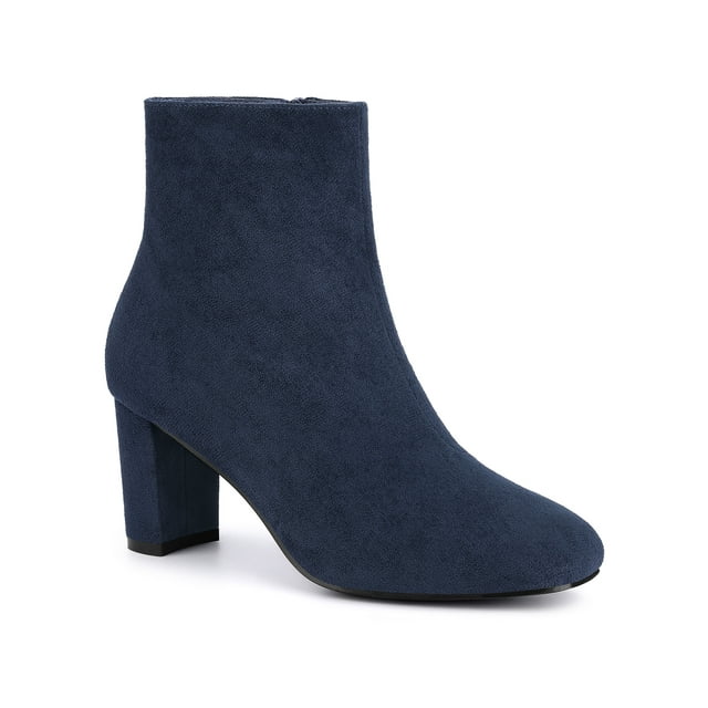 BLISSFUL STEP Valentine's Women's Boot Dress Side Zip Block Heel Ankle Boots Navy Blue 8