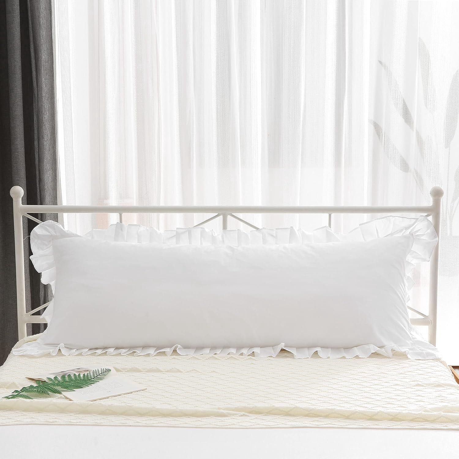 White Body Pillowcase with Ruffles Cotton Pillow Sham Cover 21"X54" 1pc