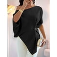 thumbnail image 6 of Women's Off Shoulder Asymmetrical Tops Dressy Dolman Sleeve Ruched Going Out Blouse Dress Top Black S, 6 of 8