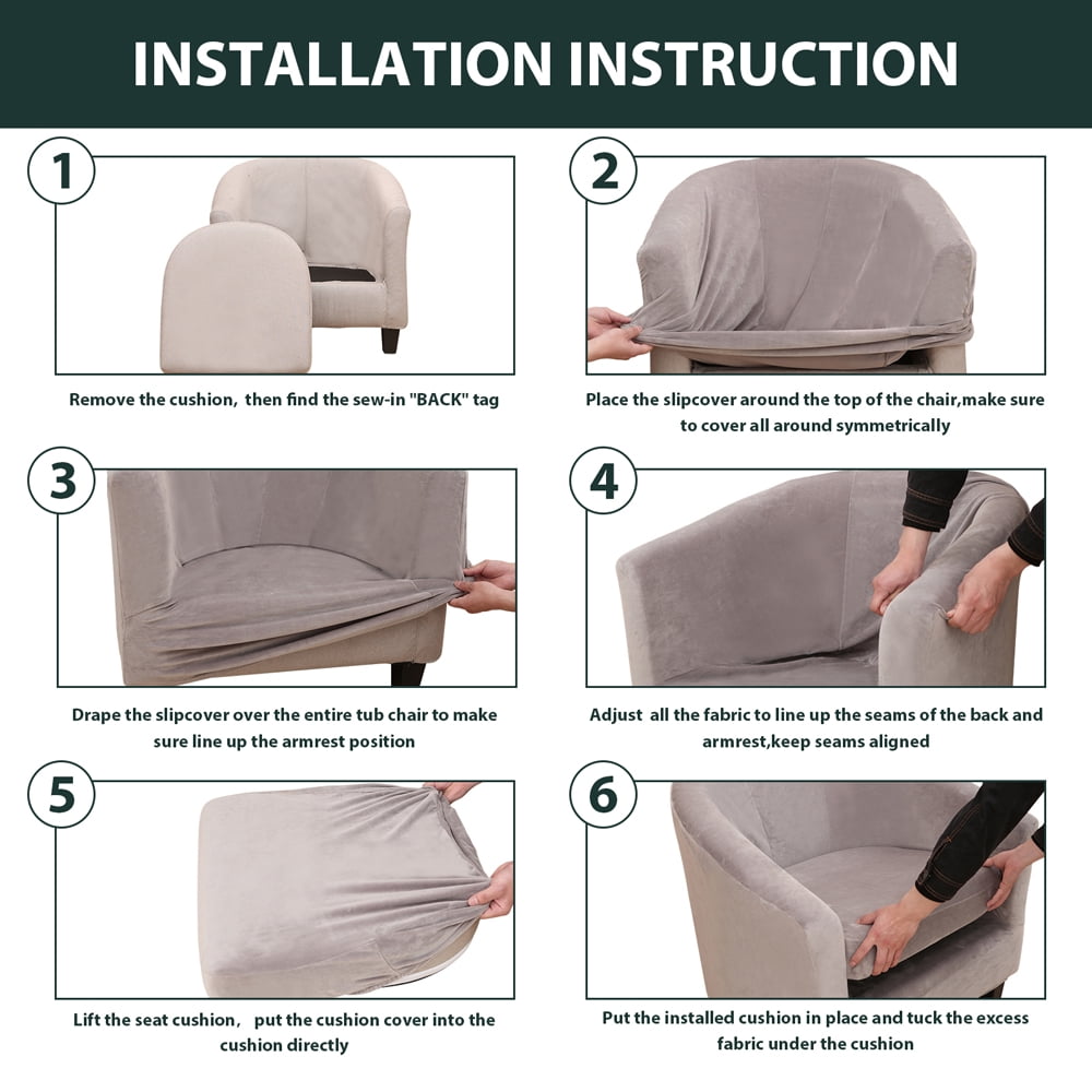 Topchances 2-Piece Tub Chair Covers, Tub Sofa Slipcover Velvet Barrel Club Chair Covers Stretch Armchair Slipcovers for Dining Living Room Office Reception