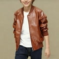 thumbnail image 6 of NAISIBABY Boys PU Leather Bomber Jacket 12T, Handsome Long Sleeve Zipper 2025 Fashion Motorcycle Coat Brown(2-16T), 6 of 8