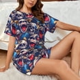 thumbnail image 4 of Honeii rock Skull blue record for Women's Summer Pajama Set featuring Soft Short Sleeve Shirt & Matching Bottoms with Convenient Pockets for Relaxed Home Wear-Small, 4 of 6