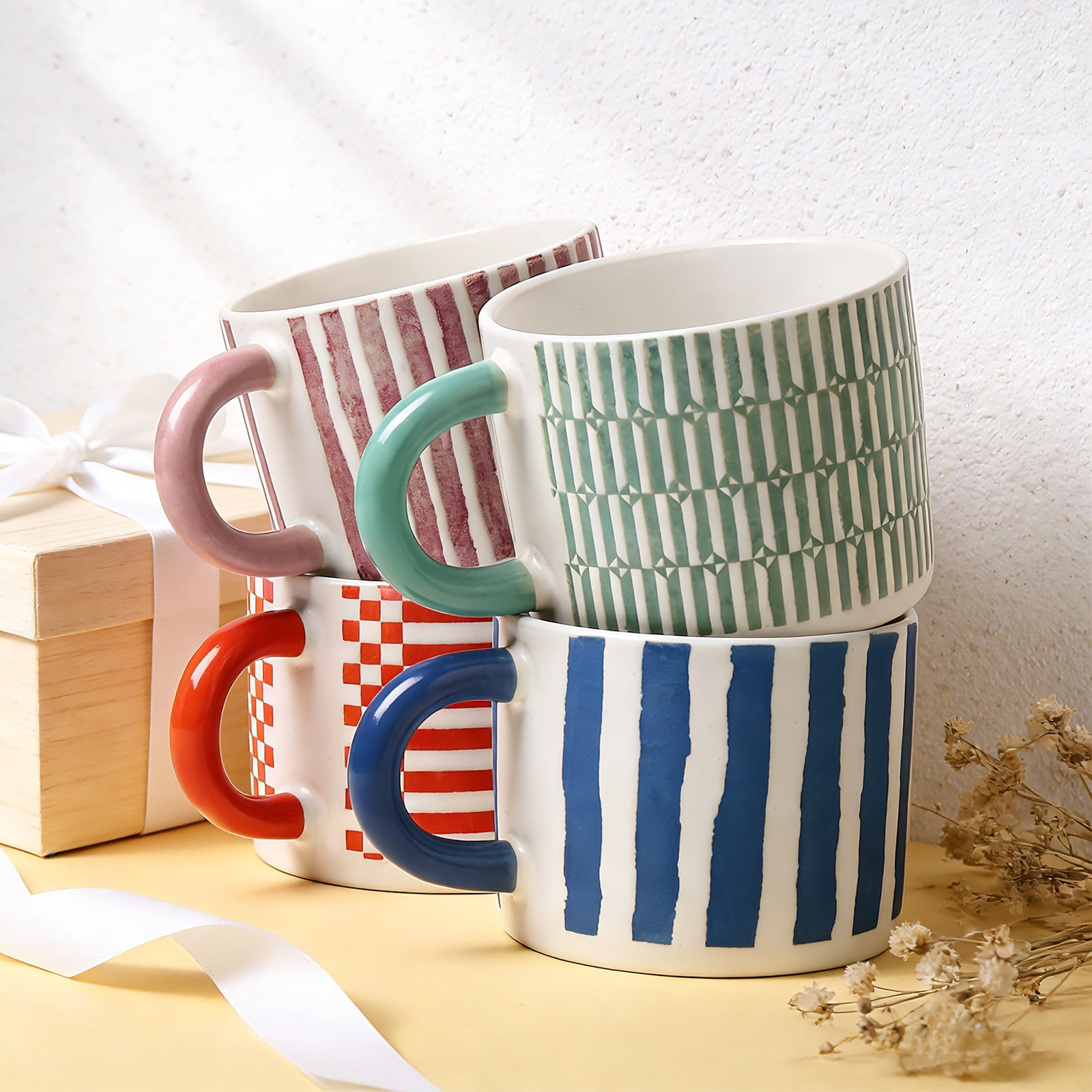 ALOFMO Ceramic Coffee Mugs Set of 4,12oz  Coffee Cups with Handles, Tea Cups, Cappuccino Cup, Latte Cup, Microwave cups for Home Office