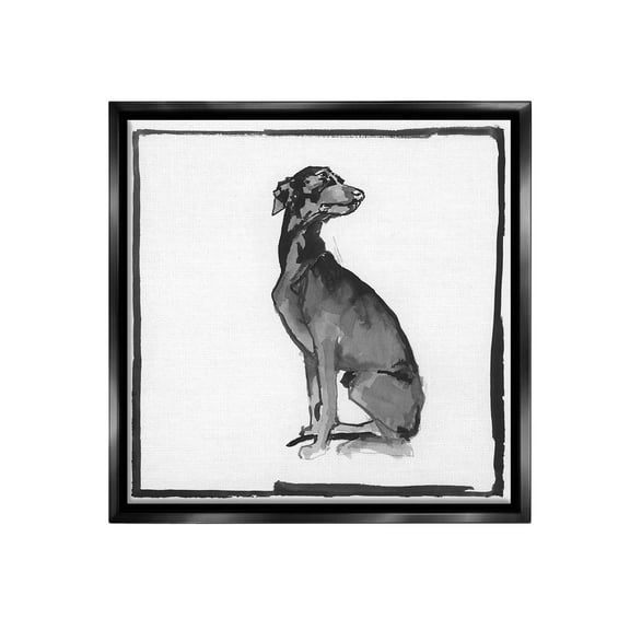 Stupell Industries Minimal Dog with Border Animals & Insects Painting Black Floater Framed Canvas Art Print Wall Art, 18 x 18