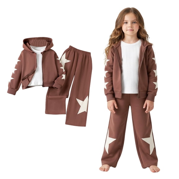 2 Piece Sets for Girls Long Sleeve Hoodie Zip up Star Sweatshirt and Sweatpants Sets Girl Spring Clothes Outfits for Girls 6-7 Years