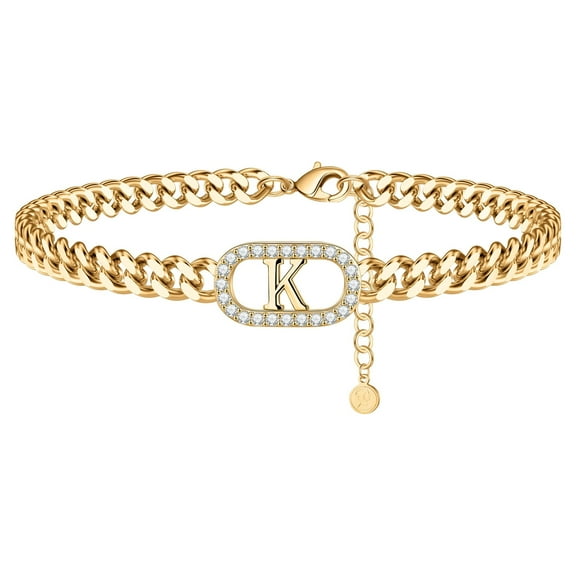 Tingn Gold Initial Ankle Bracelets for Women Dainty CZ Cuban Link Anklets Summer Gifts