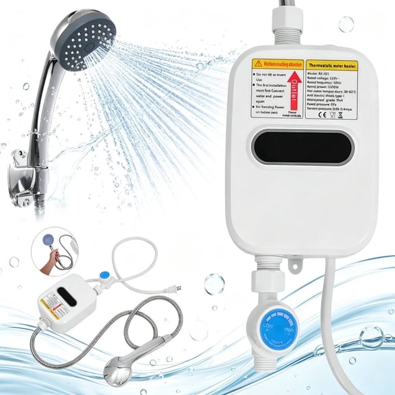 Instant Electric Water Heater - 3500W Tankless Shower & Faucet Heater (110V, LCD Display,White)