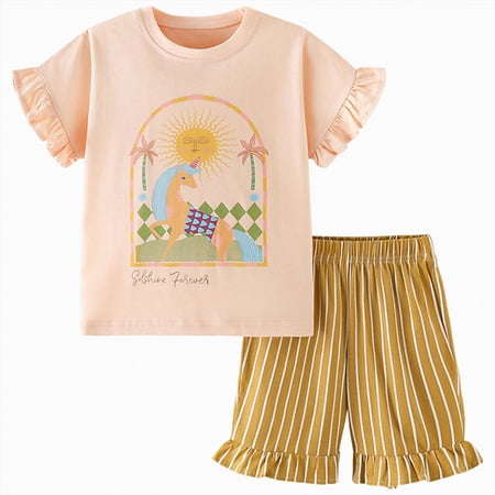 Toddler Baby Boy Outfits Summer Clothes Set Cartoon Round Neck Print Short Sleeve Cute Pattern Printed Outfits