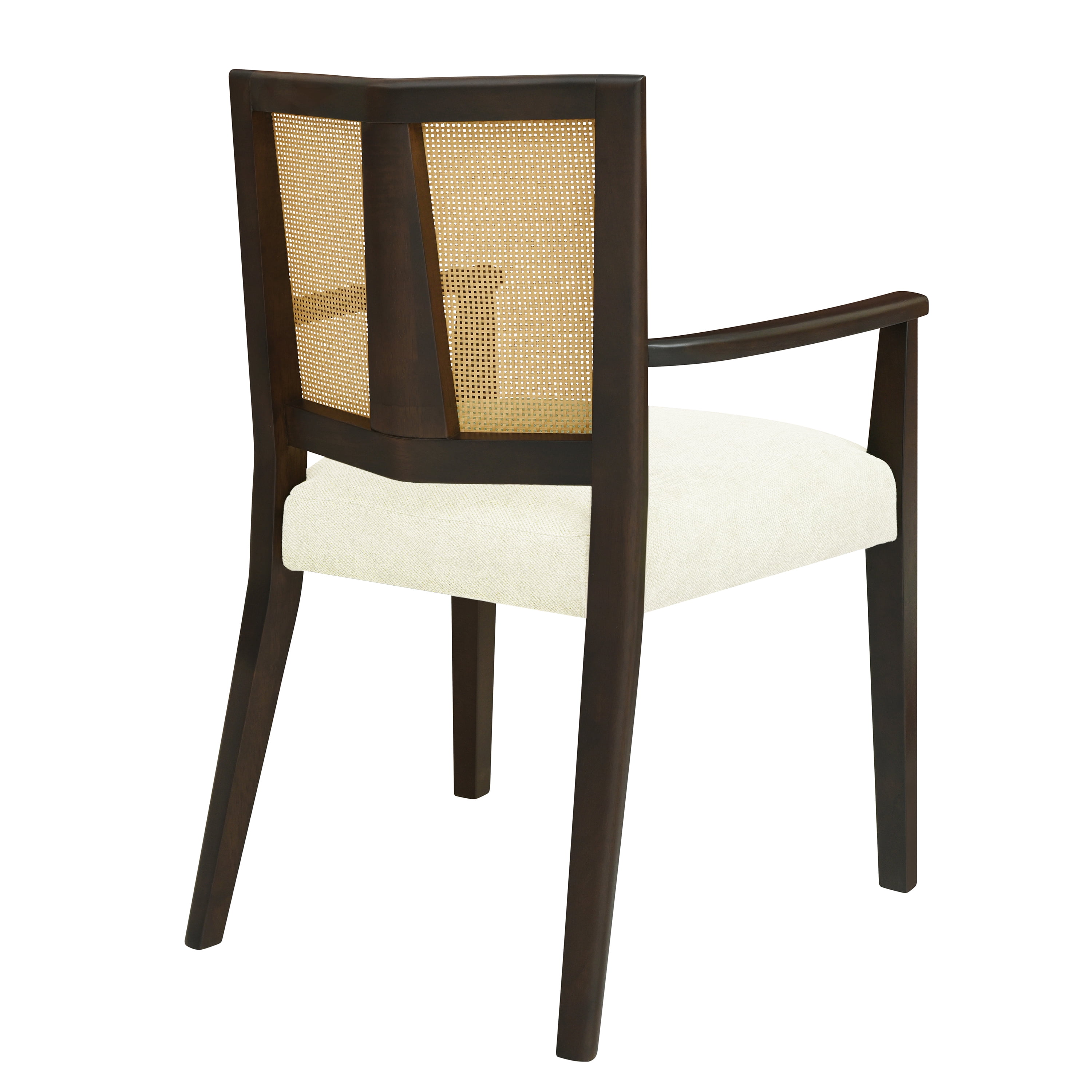 Euroco Wooden Arm Dining Chairs Set of 2, Modern Fabric Upholstered Kitchen Side Chairs for Living Room,Beige & Dark Brown