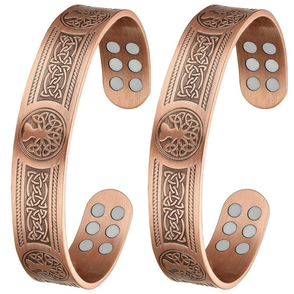 Wollet Pure Copper Magnetic Bracelet for Men Women with Magnets, Copper Cuff Jewelry Gift Set，Tree of life