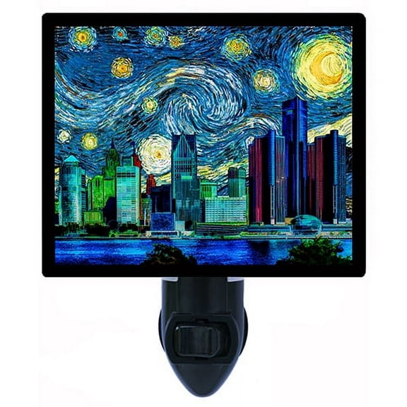Night Light - Detroit Starry Night. | Van Gogh Theme, Includes Free Switchable Insert, 4W Bulb, E12 Base