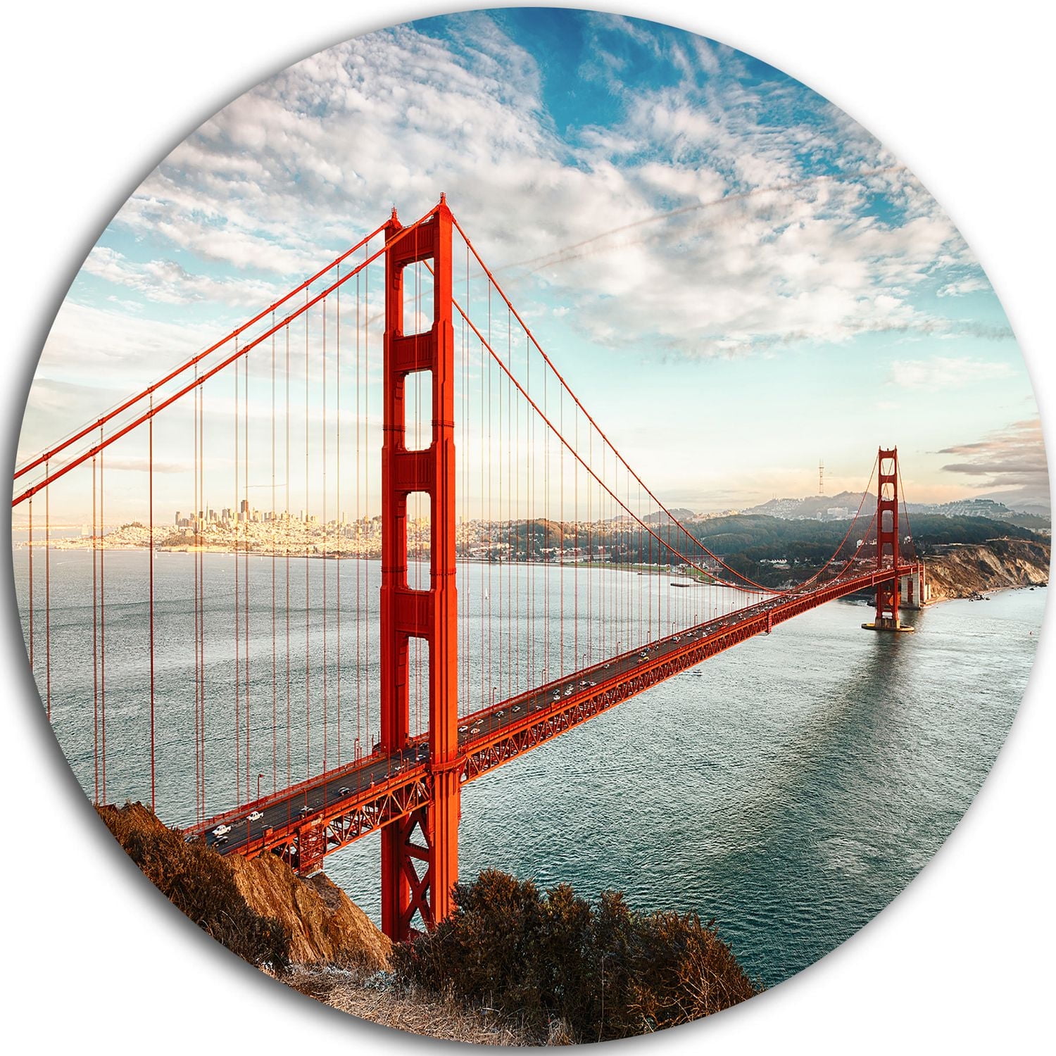 Design Art Golden Gate Bridge in San Francisco' Ultra Glossy Sea Bridge Metal Circle Wall Art