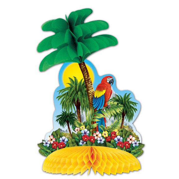 Beistle Club Pack of 12 Yellow and Green Tropical Island Honeycomb Centerpiece Party Decorations 12"