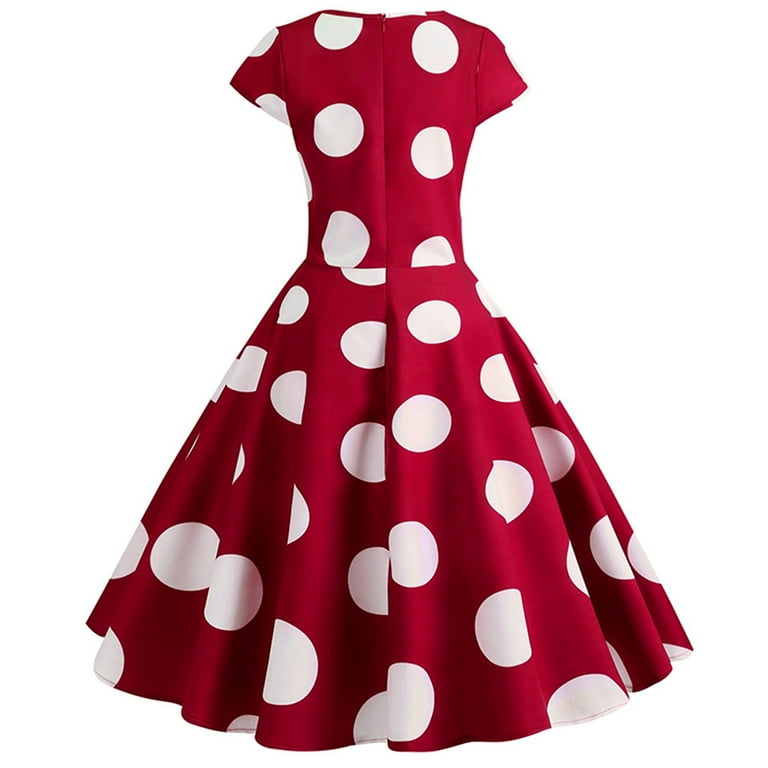 red polka dot skater dress Alllist Vintage Womens Dress A Line Crew Neck Skater Dress Red Polka Dot Short Sleeve Party Teen Dresses, Girl's, Size: 4,6,8,10,12,14,16,18,20